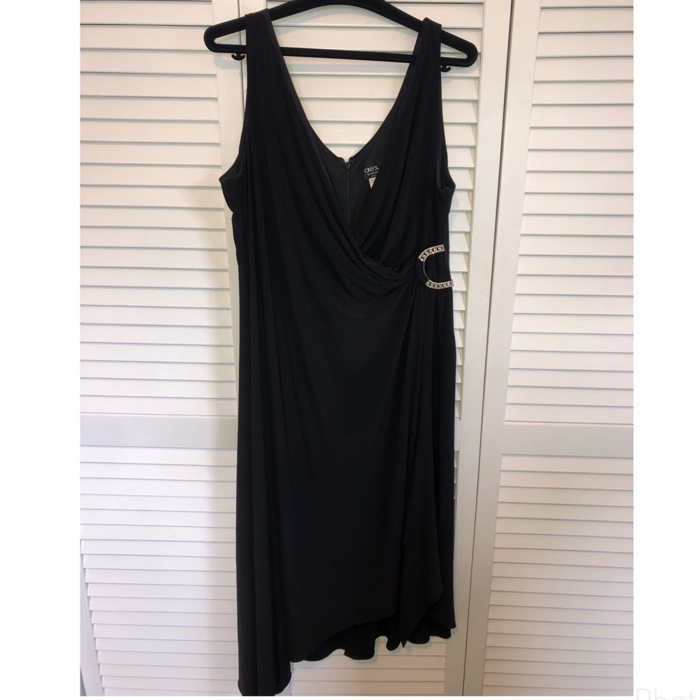 Black asymmetrical midi dress